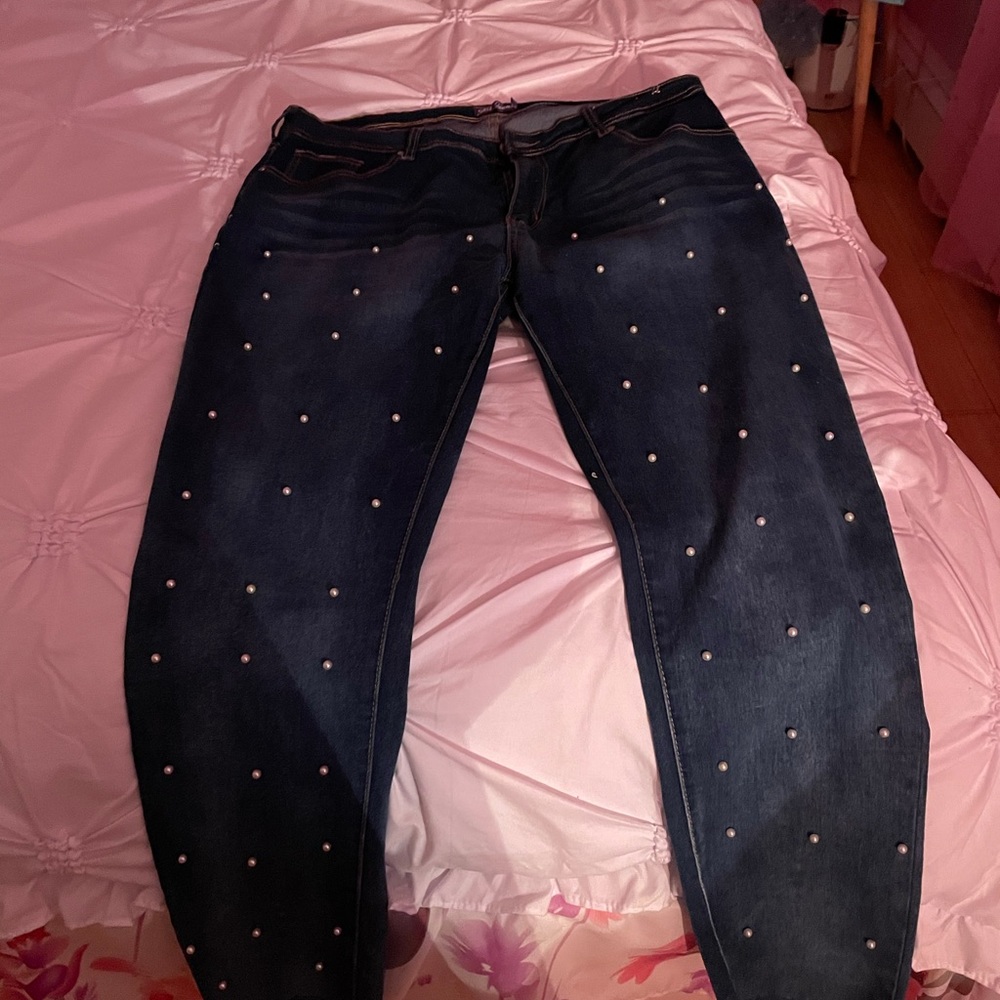 Jeans with pearls wore once